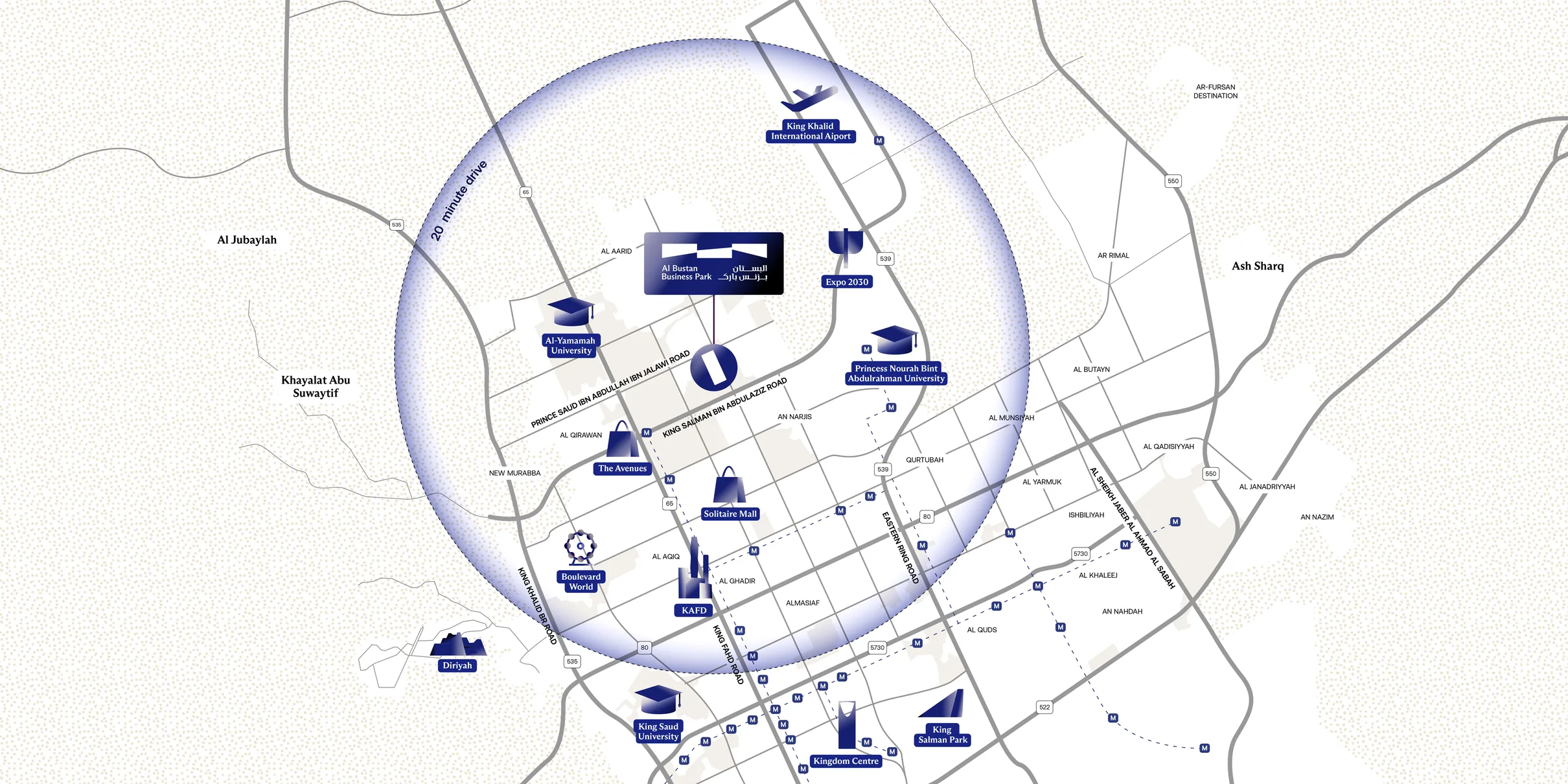 Map of Al Bustan Business Park and its surroundings